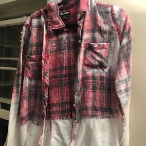 distressed red and black flannel